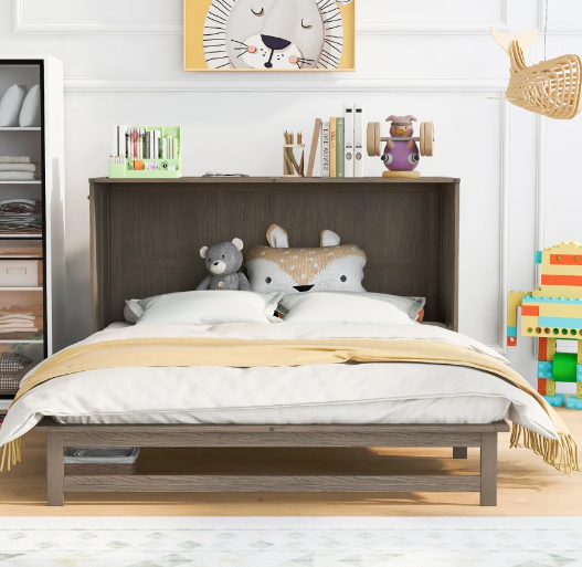 Queen Size Murphy Bed with Built-In Charging Station for kids