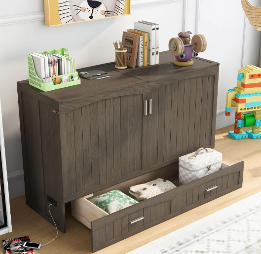 Queen Size Murphy Bed with Built-In Charging Station for kids