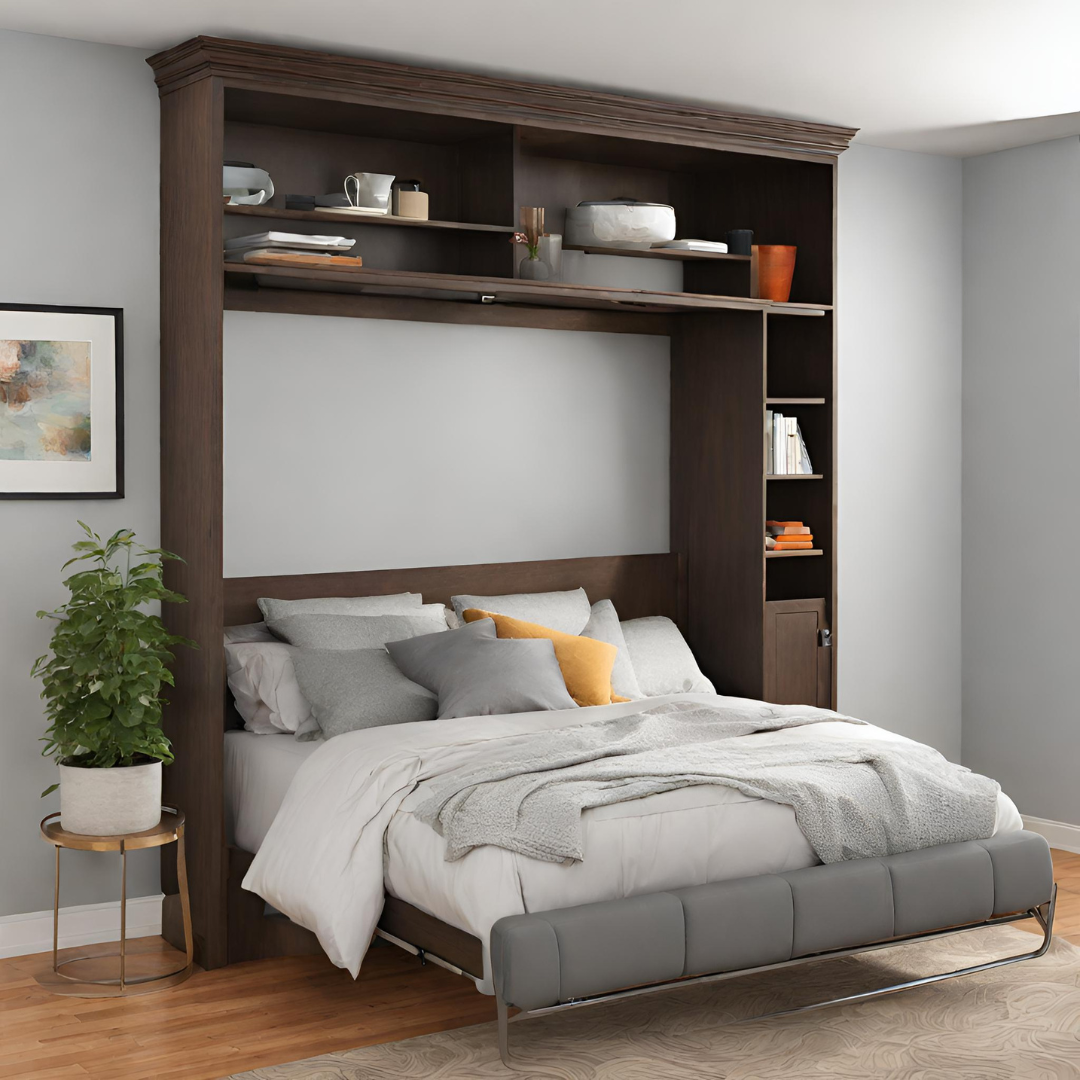 Modern brown look Murphy bed